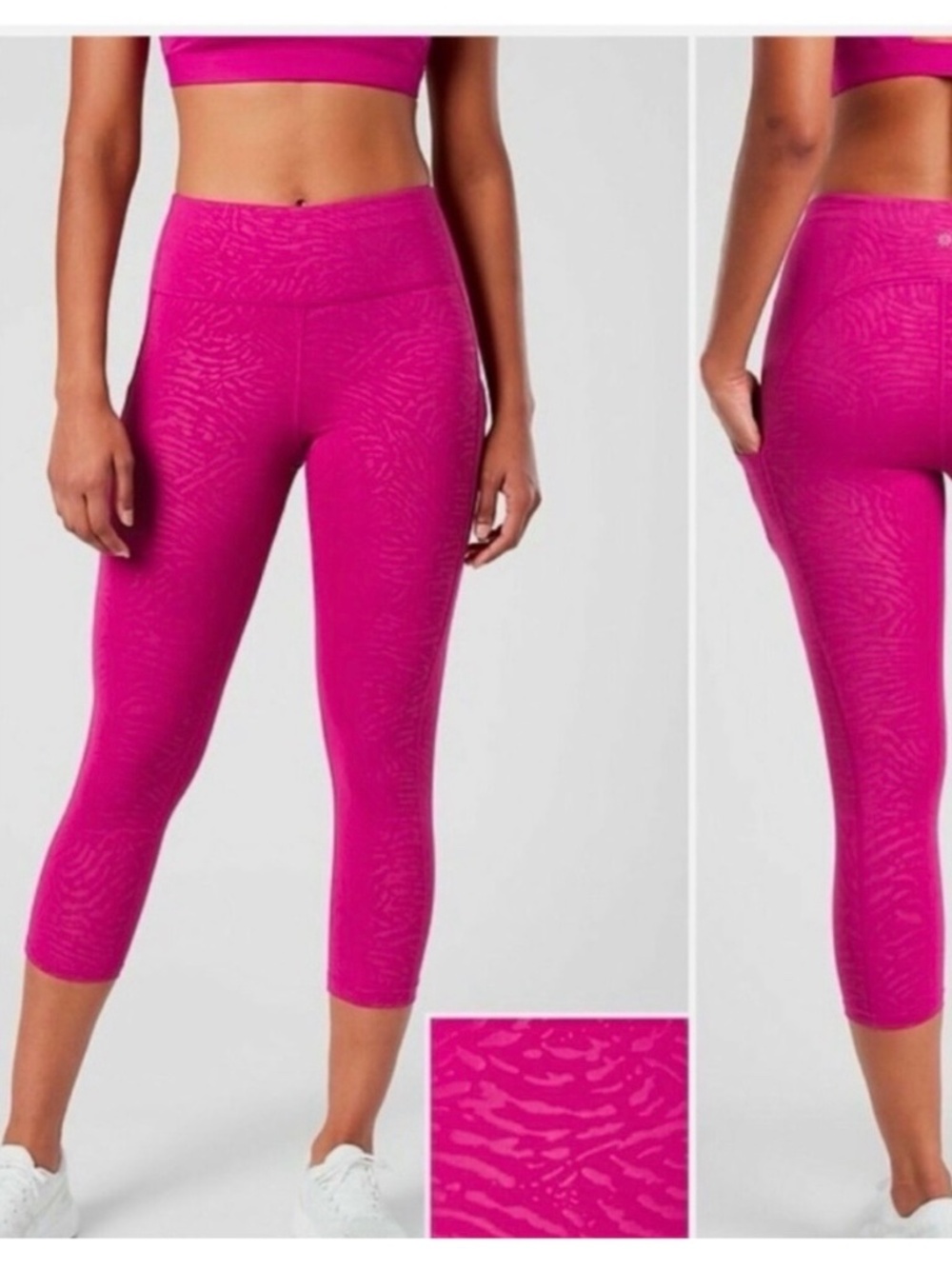 Athleta Ultimate Stash Pocket Printed Capri Leggings Pink Embossed Snake Print S